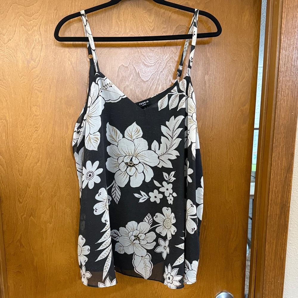 Torrid Black and Cream Floral Camisole